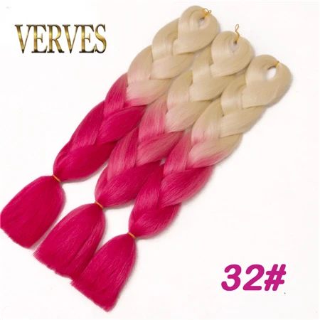 #24 VERVES, Омбре, плетение волос, 100 г/шт., 24 дюйма, 1 шт., синтетический, три, два тона, тепловое волокно, вязанное крючком, огромные косы, наращивание волос - Цвет: #24