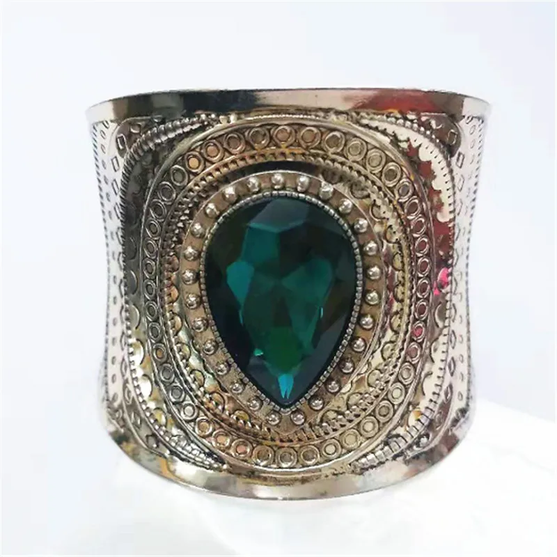 Винтажные богемные широкие браслеты-манжеты и браслеты для женщин, древние серебряные браслеты с кристаллами в виде капли воды, турецкие ювелирные изделия