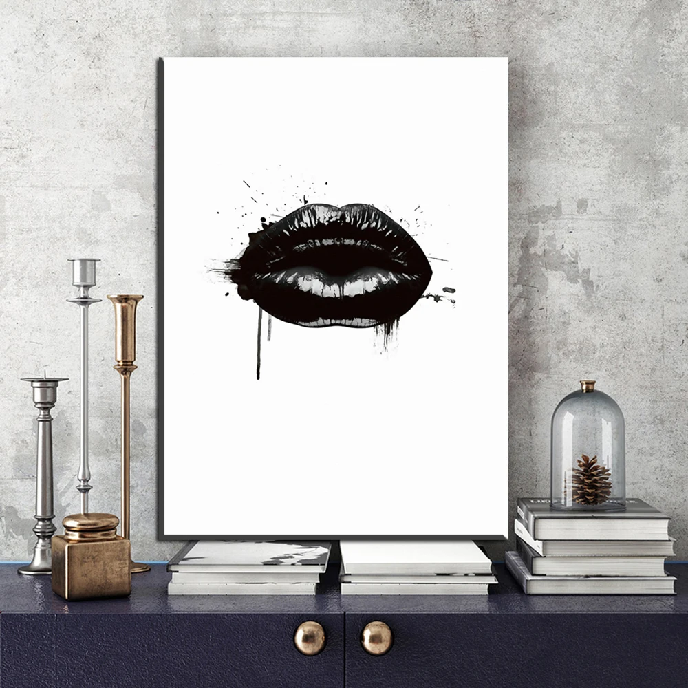Xdr018c белый и черный супермодель портрет сексуальные губы макияж холст искусство печать плакат домашний декор