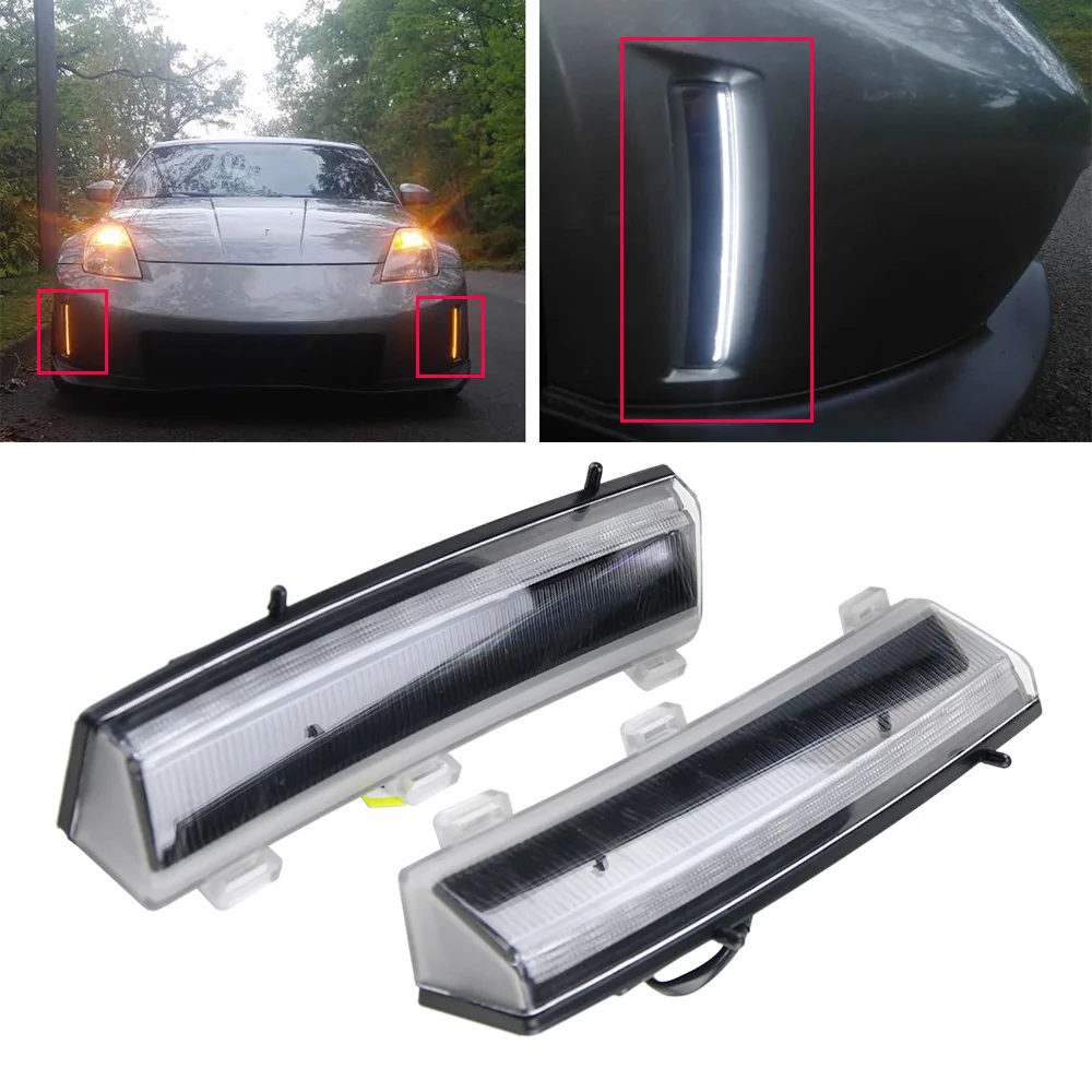 2x White LED LED Daytime Running Lights Drl + Amber Indicator Turn