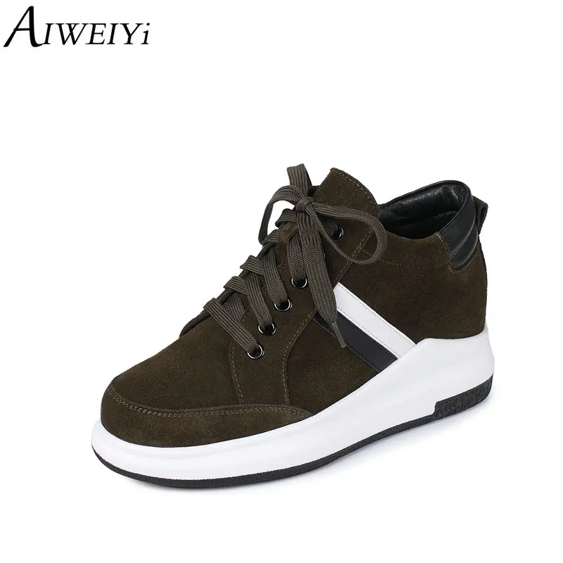 

AIWEIYi Women Sneakers Genuine Leather Spring Autumn Shoes Black Greenfemale Shoes Zapatillas Mujer Plus Size 34-40