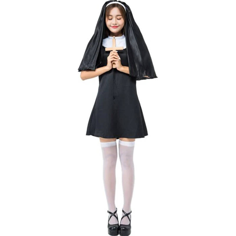 

Cute Women Nun Costume Halloween Adult Singing Christians Cosplay Clothing