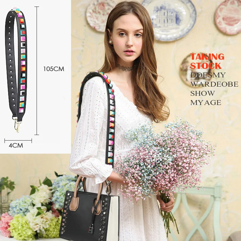 Estilo de Moda Couro do Plutônio Novo Punk Colorido Rebites Casuais Senhoras Bolsa Alça Ombro Cinto Acessórios