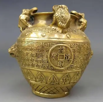 

China Feng Shui brass copper Felicitous wish of making money toad pot Statue