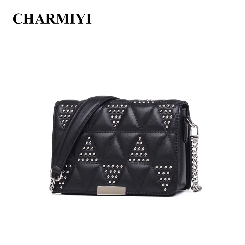 

CHARMIYI New Arrival Rivet Small Cow Leather Women Messenger Bags Cover Female OL Shoulder Crossbody Bag High Quality Lady Bag