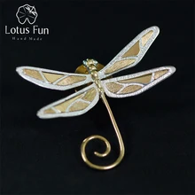 Lotus Fun Real 925 Sterling Silver Natural Style Handmade Fine Jewelry Cute Dragonfly Brooches New Design Pin Broche For Women lotus fun moment real 925 sterling silver natural blue stone fashion jewelry cute hollow out honeybee dangle earrings for women