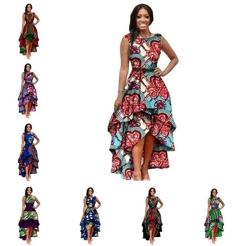 2019 женское асимметричное платье в африканском стиле Дашики качели элегантные ретро печатные Vestido для женщин национальные вечерние платья