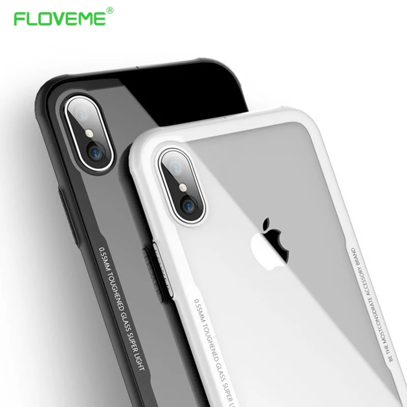 FLOVEME Phone Case For iPhone X 7 Plus Xs Max Xr Soft Frame Hard Toughened Glass Back Cover Shockproof 8 | Мобильные телефоны и