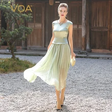VOA размера плюс elbise жоржет шелковое длинное платье для женщин сладкий мятный зеленый Туника летние платья короткий рукав повседневное vestido A5716