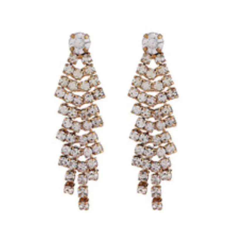 Italian Design Super-long Rhinestone Tassel Earrings Sliver Chain Drop Earrings