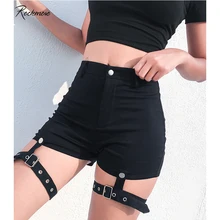 Rockmore Black Gothic Detachable Denim Mini Shorts Women Cotton Punk Style Short Pants Female Casual Shorts Streetwear Clubwear