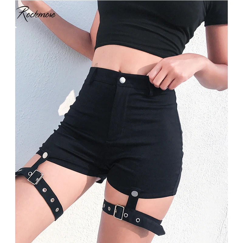 

Rockmore Black Gothic Detachable Denim Mini Shorts Women Cotton Punk Style Short Pants Female Casual Shorts Streetwear Clubwear