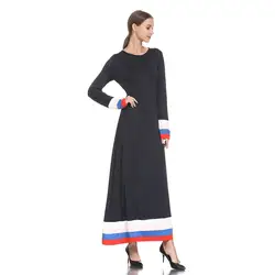 CHAMSGEND мусульманских Женское платье элегантный Ладис темперамент халаты плюс Размеры Твердые длинным рукавом арабские Ислам вечерние