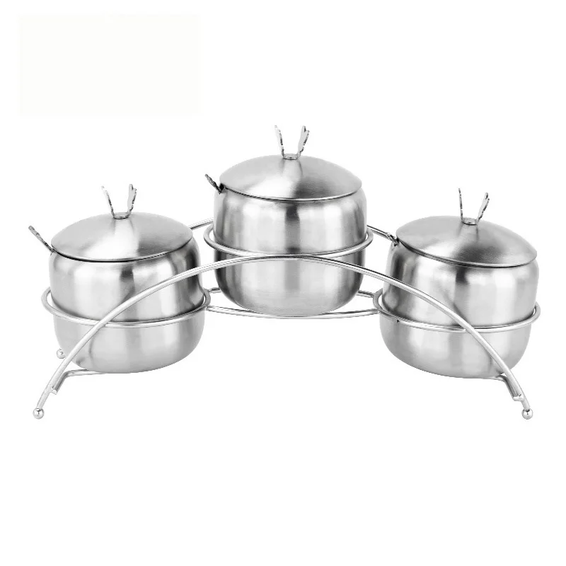 

Y96 7Pcs/Set KitchenSupplies AppleShape Stainless Steel Condiment Pot Spice Container Salt Sugar Bowl Serving JarsPot Spoons