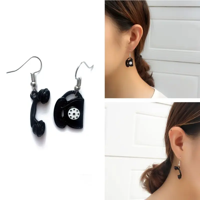Vintage Black Simulated Telephone Drop Earrings For Women Fashion Jewelry