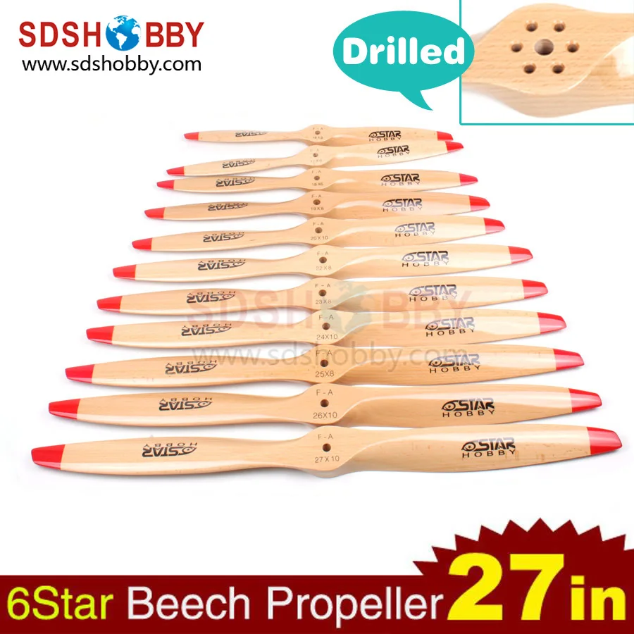 6STARHOBBY Standard Wooden Propeller Beech Propeller 27 10 27x10 for RC Gasoline Drilled Propellers Suiting DLE