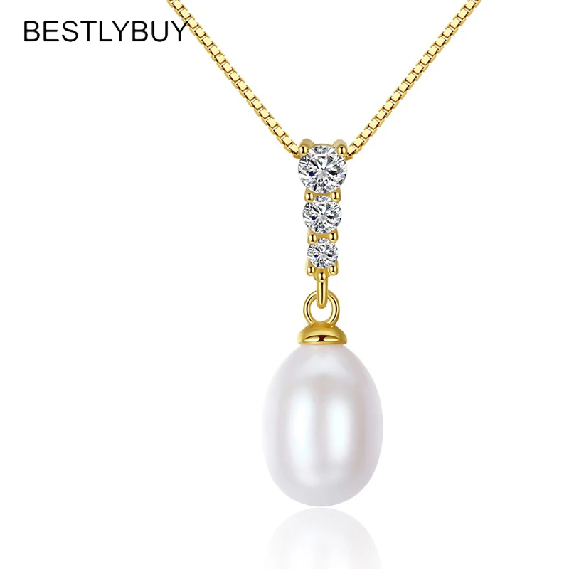 BESTLYBUY Настоящее серебро 925 пробы ожерелье золотого цвета 8-9 мм натуральный