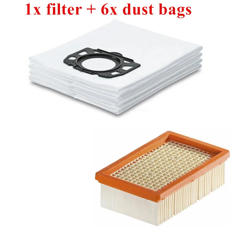 

6PCS Vacuum Cleaner filter Dust bags 1 Filter for Karcher MV4 MV5 MV6 WD4 WD5 WD6 Vacuum Cleaner replacement Parts hepa filter