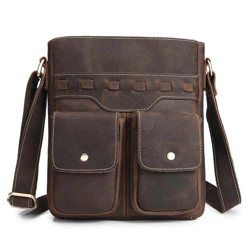 

Shoulder Bag Casual Vintage Genuine Leather High-quality Simple Daily Small 2 Colors 2 Front Pockets Convenient Man Phone ipad