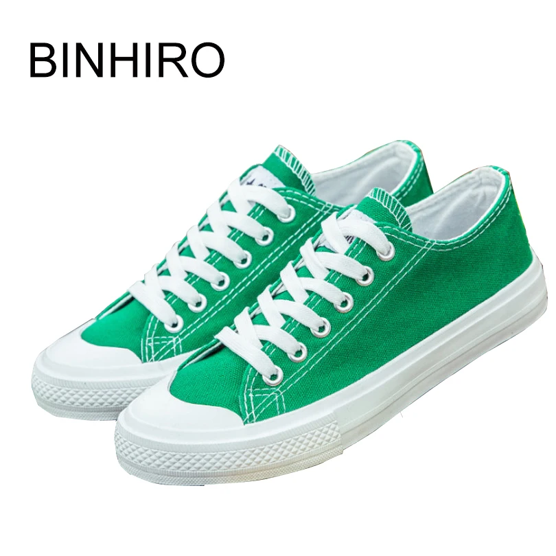 

BINHIIRO Men's Vulcanize Shoes Canvas Fashion Lace-up Solid Lovers Shoes Rubber Flat Sneakers Spring Casual Male Shoes 2019