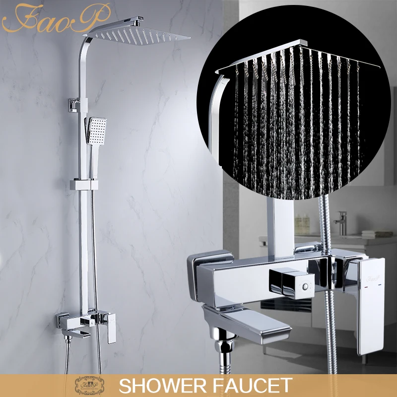 FAOP shower faucets chrome mixer faucet for bathroom mixer bathroom shower set waterfall shower system ducha