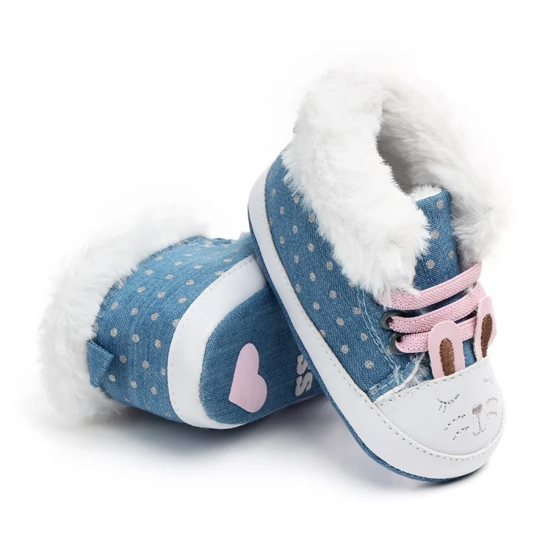 Обувь для маленьких девочек; зимняя теплая обувь с мехом для новорожденного мягкий подошва; нескользящая хлопковая обувь с героями