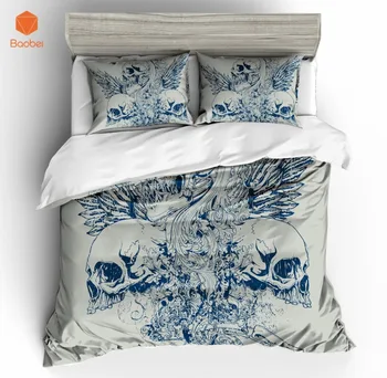 

3D Printed Wing Skull flowers Beddingt set Pillowcas Duvet Cover for Kids 3pcs Bedclothes Quilt Cover Fashion HomeTextileSj231