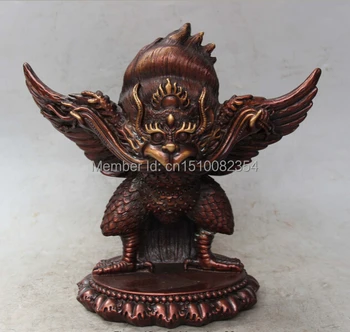 

10" Chinese Tibet Bronze Buddhism Redpoll Winged Garuda Bird Eagle Buddha Statue