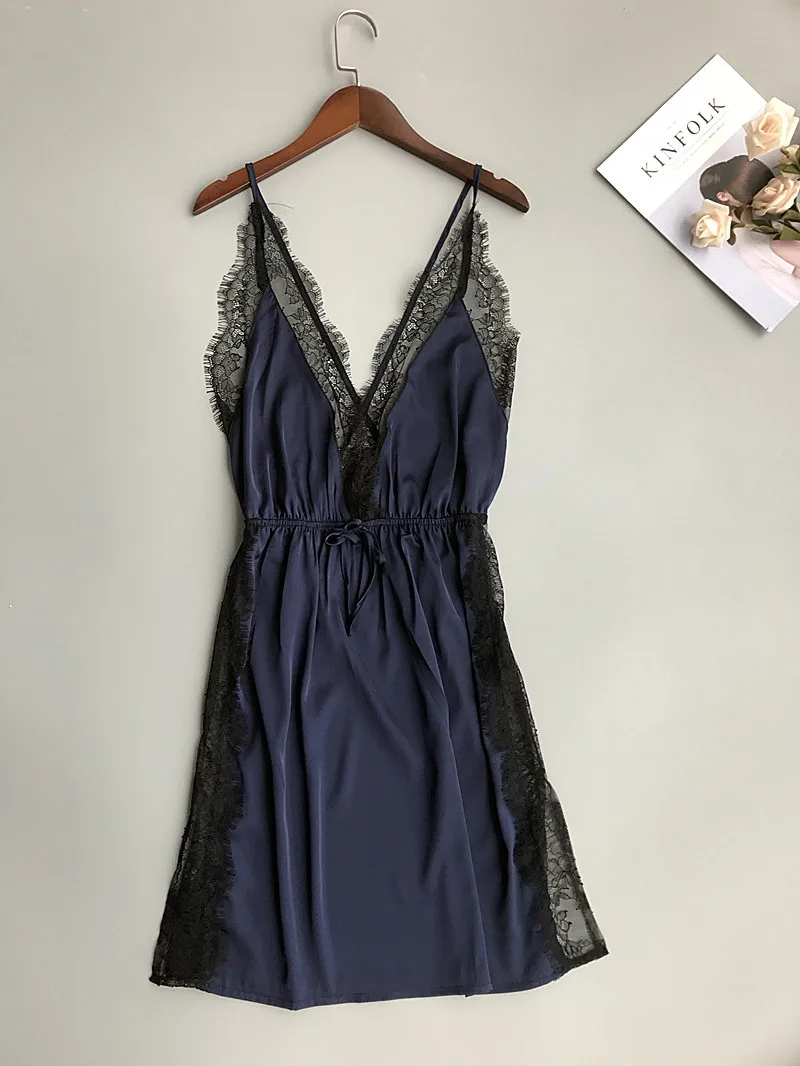 Daeyard шелковая ночная рубашка женское сексуальное кружевное нижнее белье с открытой спиной Ночное платье Летнее без рукавов мини-платье Ночная одежда ночная рубашка
