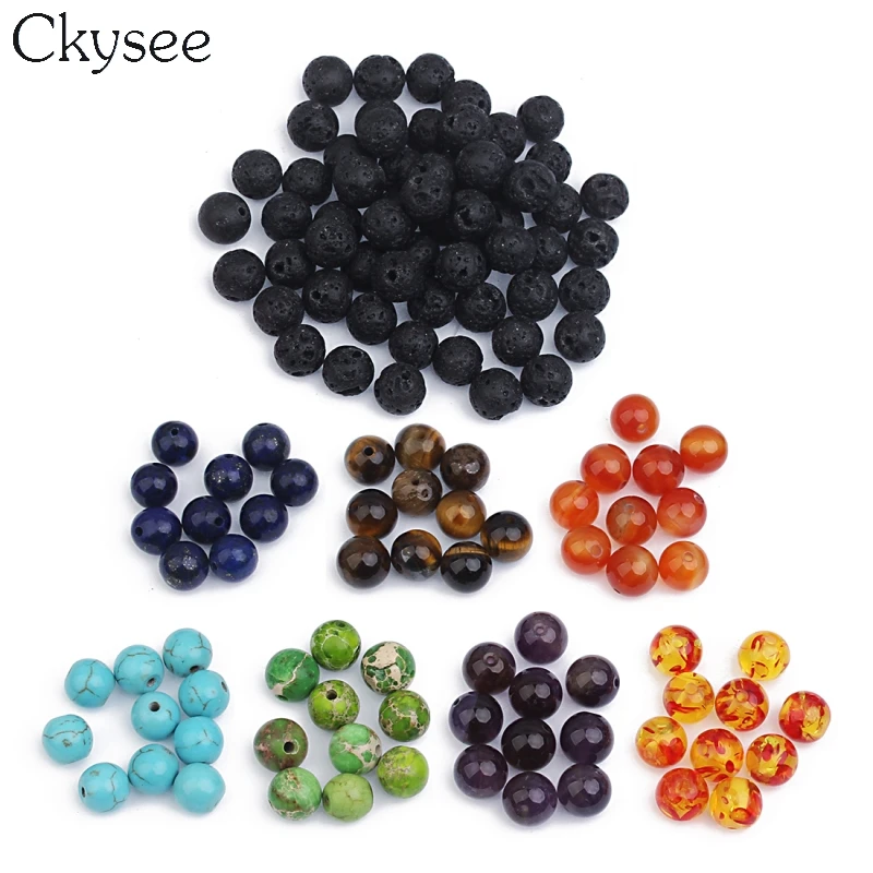 

Ckysee 1 Boxes Chakra Beads Sets 8mm Lava Stone Crystal Loose Space Beads for DIY Handmade Jewelry Making Findings Accessories