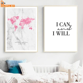 

COLORFULBOY World Map Quotes Wall Art Canvas Painting Nordic Posters And Prints Canvas Pictures For Living Room Decor