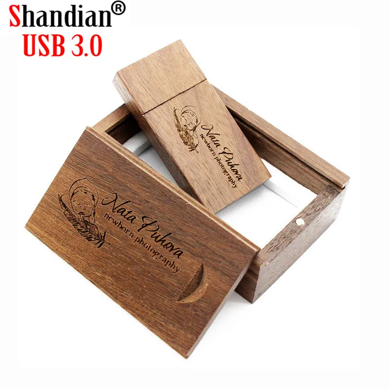 SHANDIAN(более 10 шт. бесплатный логотип) деревянный USB флэш-накопитель+ коробка флешки 4 ГБ 8 ГБ 16 ГБ 32 ГБ 64 Гб произвольный логотип для фотографии подарок