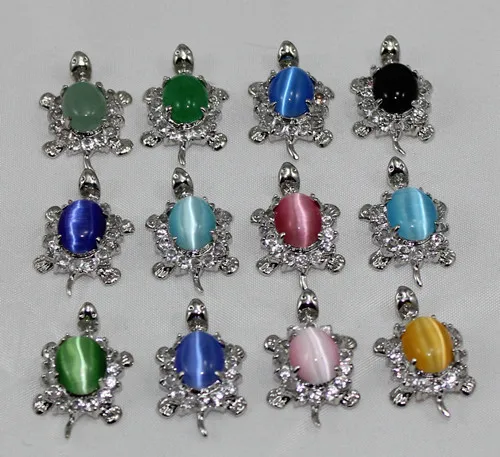 

Free Shipping wholesale 12pcs lab fine stone/opal/crystal different colors charming tortoise pendant fashion jewelry