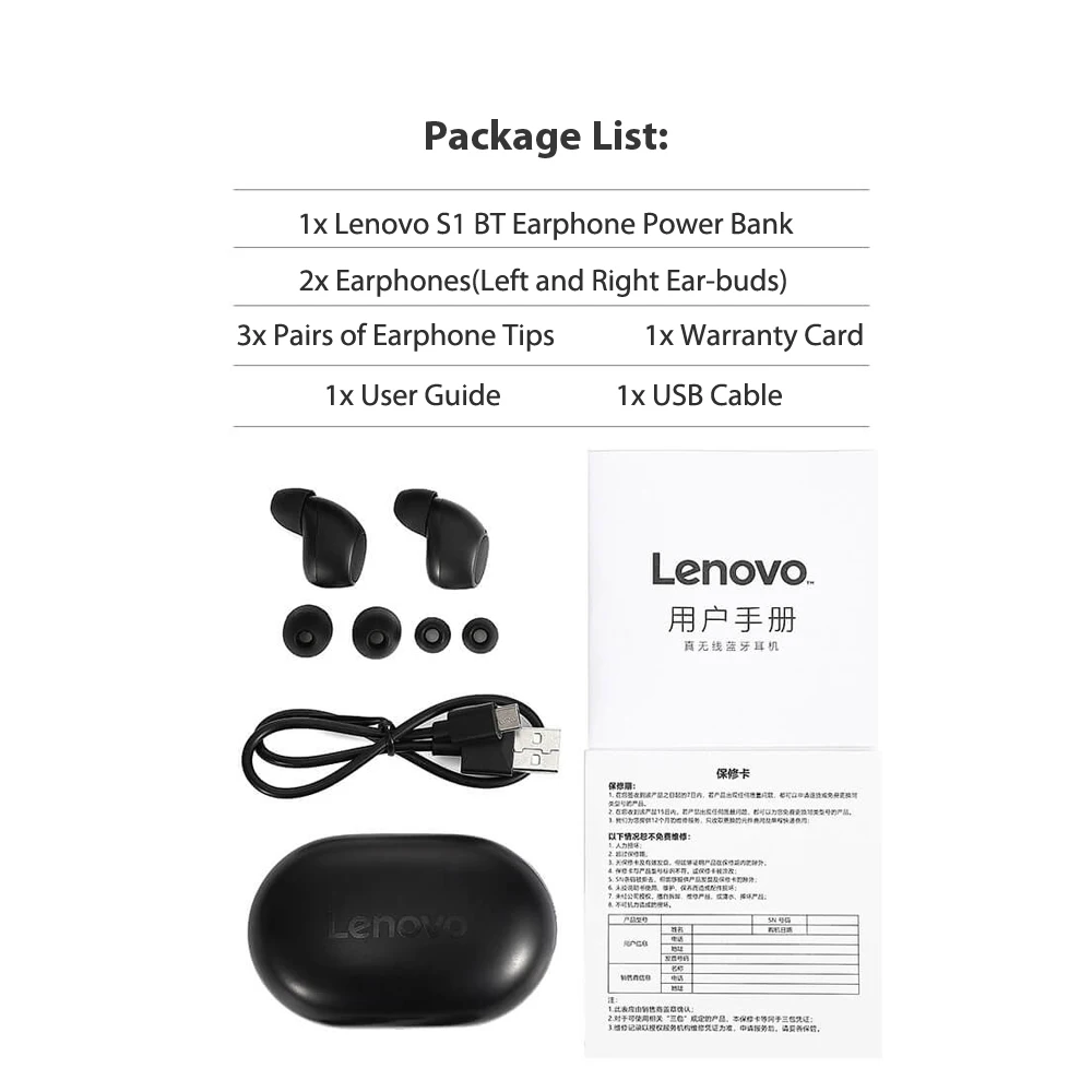 Lenovo S1 TWS Bluetooth наушники BT 5 0 IPX5 Водонепроницаемый True беспроводной стерео 1800 мАч