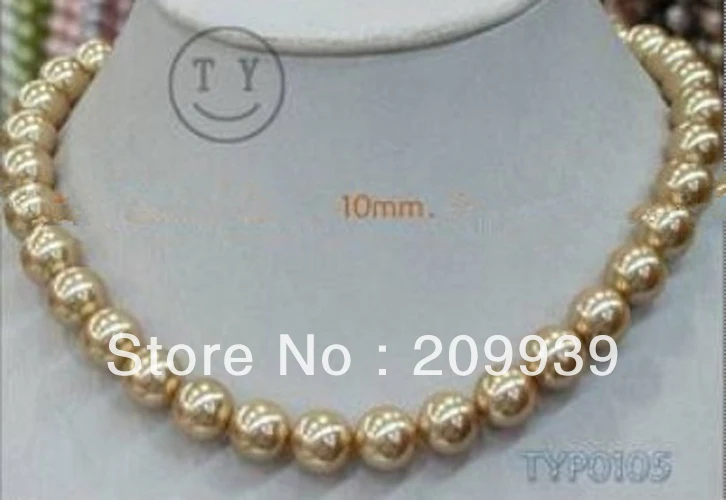 

huij 001177 New 10mm champagne South Ocean Shell Pearls necklace 18