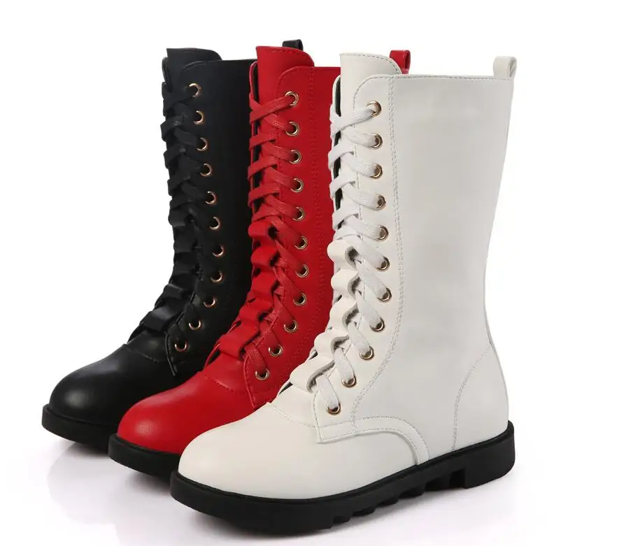 

2019 NEW Spring/Autumn Children Motorcycle boots Girls Ankle Strap High Boots Student Genuine Leather Mid-Calf Kids Shoes