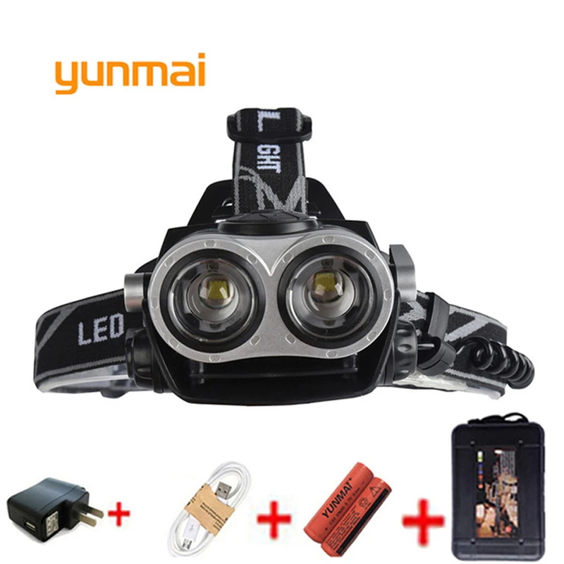 

yunmai Led Headlamp 5000 Lumen Headlight 2*NEW xml T6 Headlamp Headtorch Zoom Frontal Head Torch Flashlight 18650 Battery