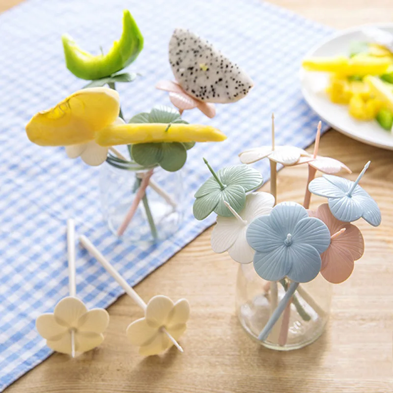 

10pcs/set Lovely Flower Design Fruit Dessert Fork Vegetable Salad Picks Mixed Color Nordic Modern Style Kitchen Bar Party Supply
