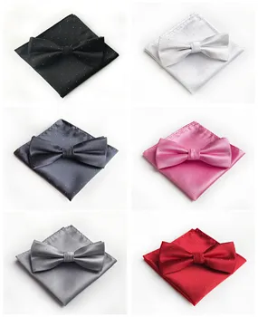 

Business Men's Suit Bow Tie Pocket Towel Set 2019 Dress Up Bright Color Silver Point Polyester Jacquard Bowknot Handkerchief Set