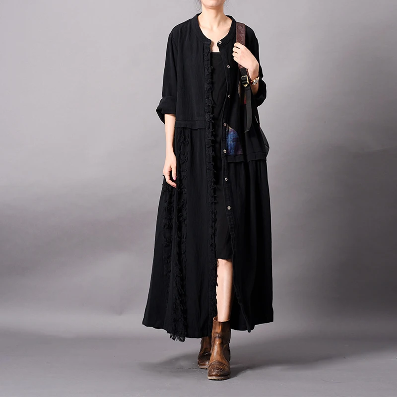 

Johnature Autumn/winter 2019 New Vintage Trench Coat For Women Loose O-neck Full Sleeve Single Breasted Long Print Coat Cardigan