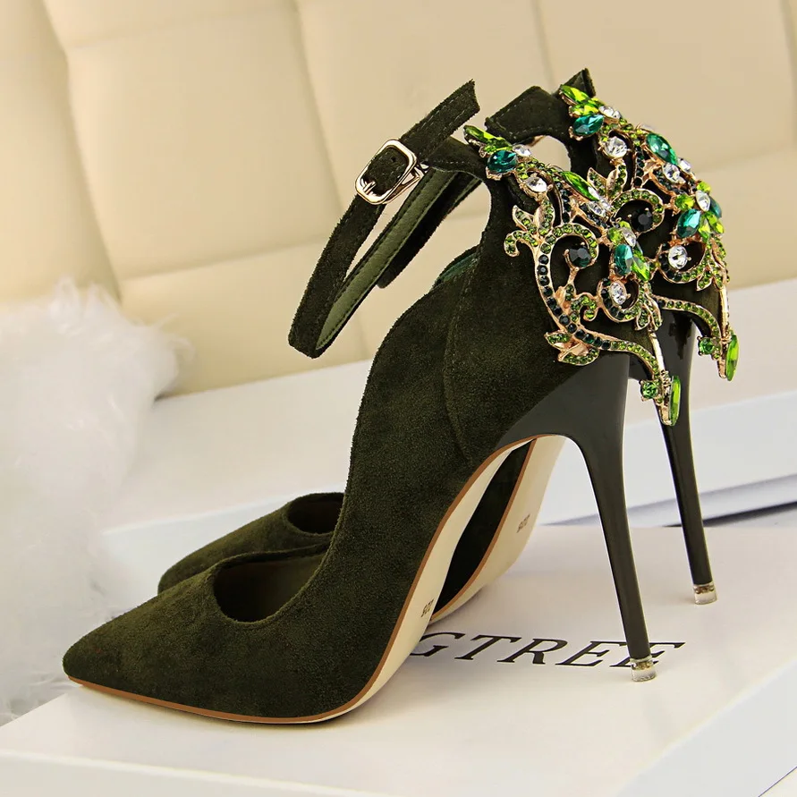 High Quality Women Heels Pumps 2019 Summer New Ankle Lace Diamond Dresses Womens Wedding High Heel Sexy Ladies Party Shoes