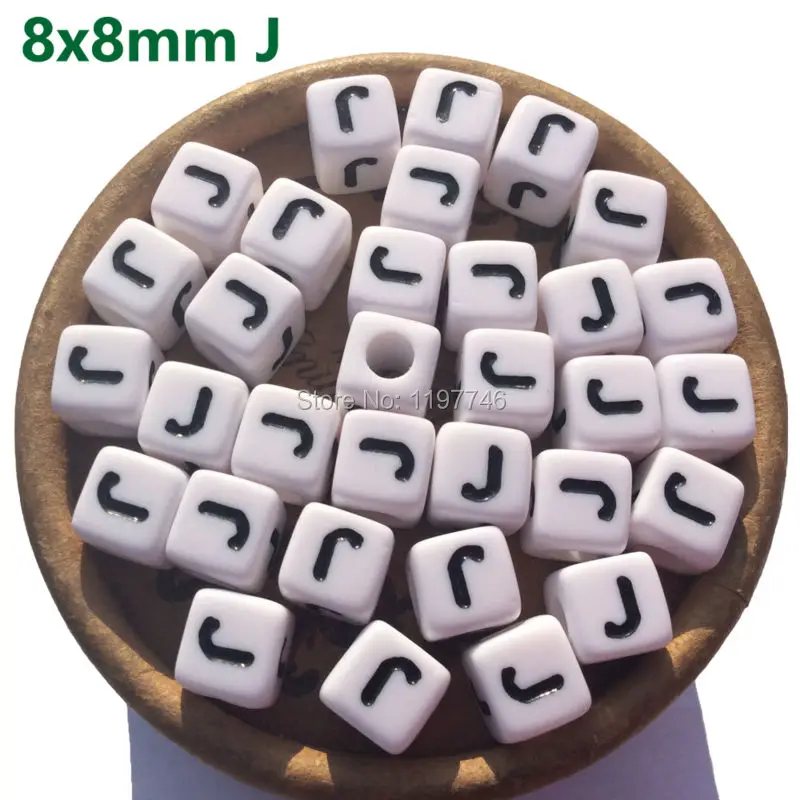 8mm 1100pcs Plastic Cube Alphabet J Letters White Acrylic Cube Letter 