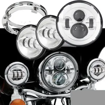 

Chrome 7" LED Hi/Lo Beam motor Headlight + 4.5'' Auxiliary Fog Spot Light 7" Headlight Bracket For Harley Touring Road King
