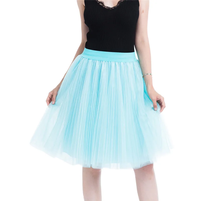 Женская 4 слоя юбка из прозрачной ткани плиссированная юбка принцессы сетчатая юбка-пузырь 2019 летняя юбка миди для больших размеров Q0225