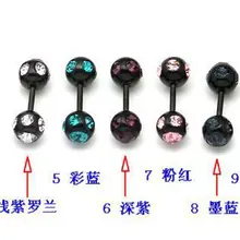 Смешанных 11 цветов 55 шт анодированный черный стальной серьги гвоздики модные двойные 5 каменные серьги-шарики подарок язык гантели