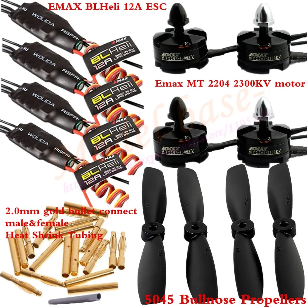 

4pcs Emax MT 2204 2300KV motor+4pcs EMAX BLHeli 12A ESC+2pairs 5045 Bullnose Propellers For Mini QAV250 ZMR250 280 Quadcopter