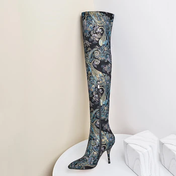 

INS hot women over-the-knee boots free shipping women shoes winter woman embroidered botines mujer botte femme bottine Flower