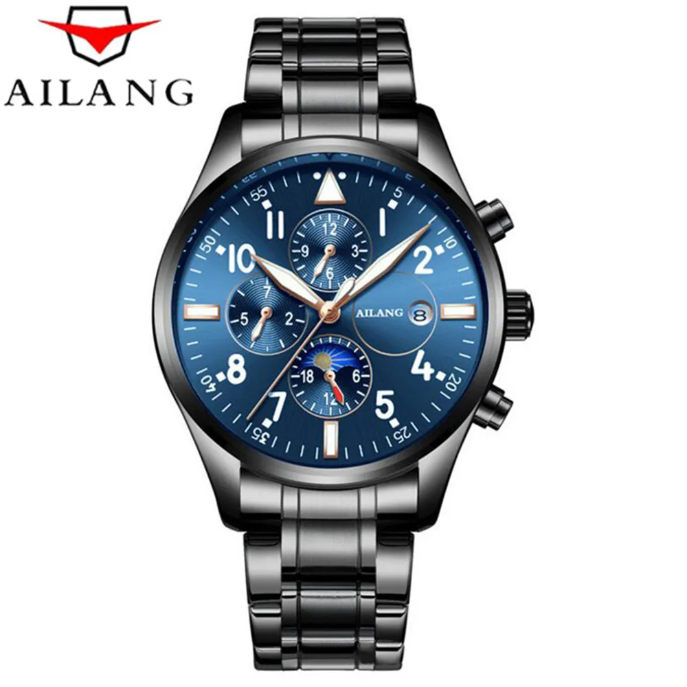 AILANG Мужские автоматические механические часы, водонепроницаемые светящиеся стрелки, повседневные военные спортивные часы Relogio Masculino - Цвет: Black Blue