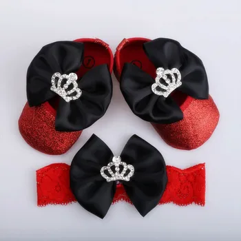 

Dollbling Baby Toddler Shoes Red Shoes Black Bow Solid Color Headwear Cotton Sole Comfortable Baby Girl Toddler Shoes Headwear