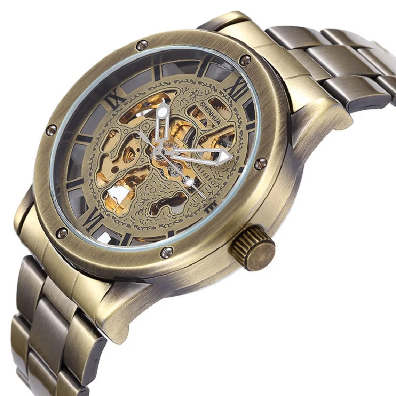 Vintage Bronze Luxury Men Watches Automatic Skeleton Clock Male Antique Steampunk Casual Mechanical WristWatches Relogio retro bronze bezel skeleton steampunk automatic watches mens sports clock luxury top brand vintage leather mechanical wristwatch